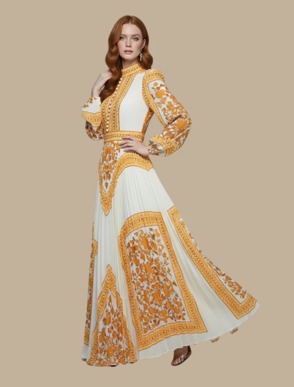 Irene | sukienka maxi damska boho z długim rękawem i wzorem - Image 3