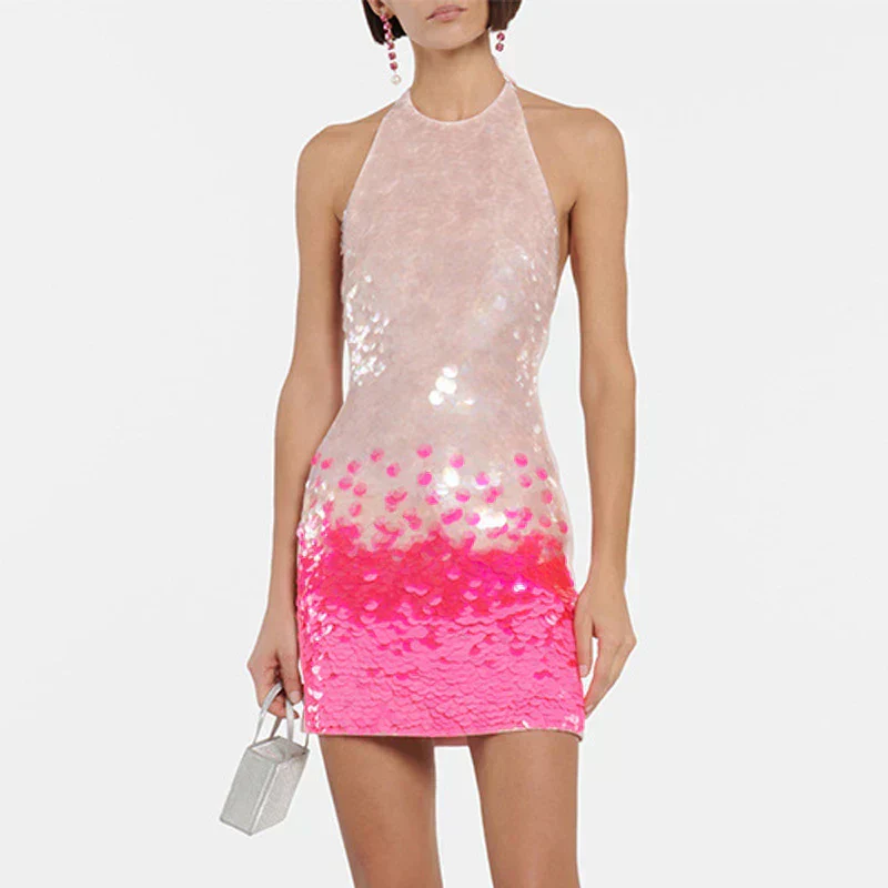 Ivy | Sukienka mini damska halter z brokatem efekt ombre - Image 2