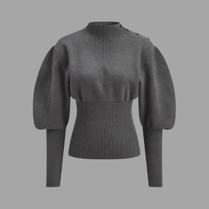 Jack | krótki sweter damski z bufiastymi rękawami, przytulny i wyrazisty krój - Image 4