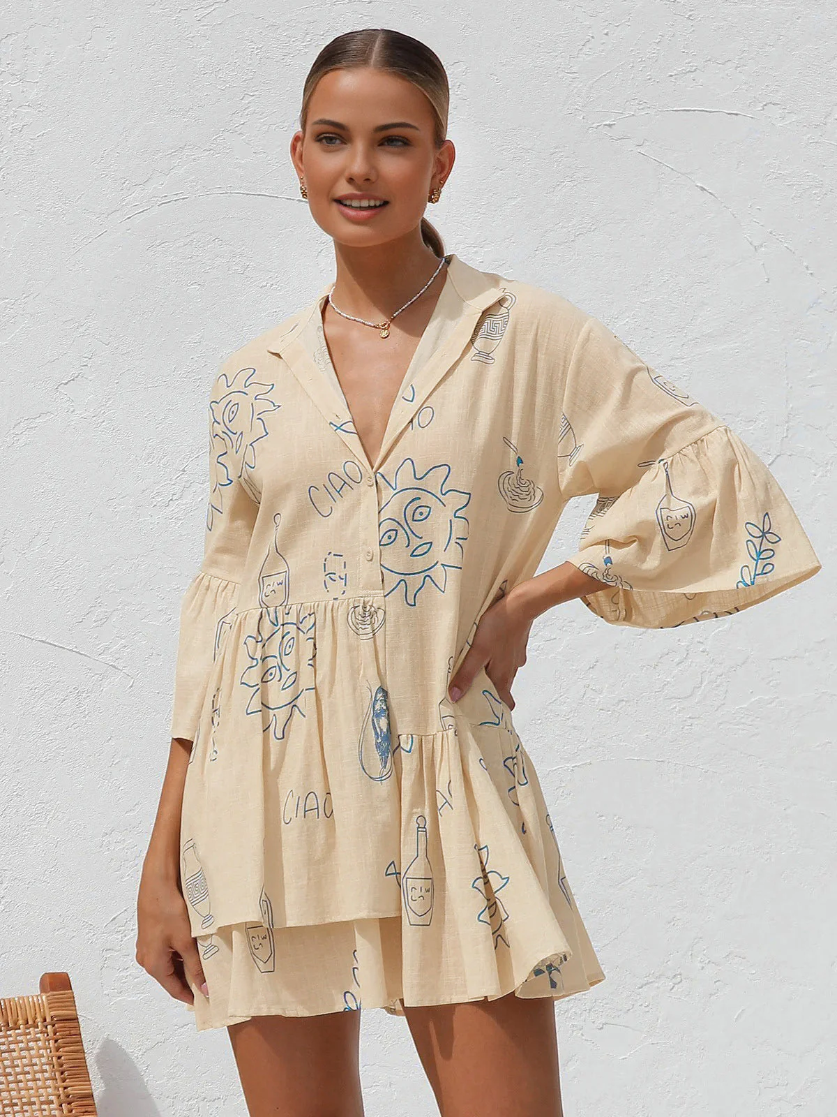 Jacqueline | Oversize’owa damska sukienka mini z nadrukiem słonecznym - Image 3