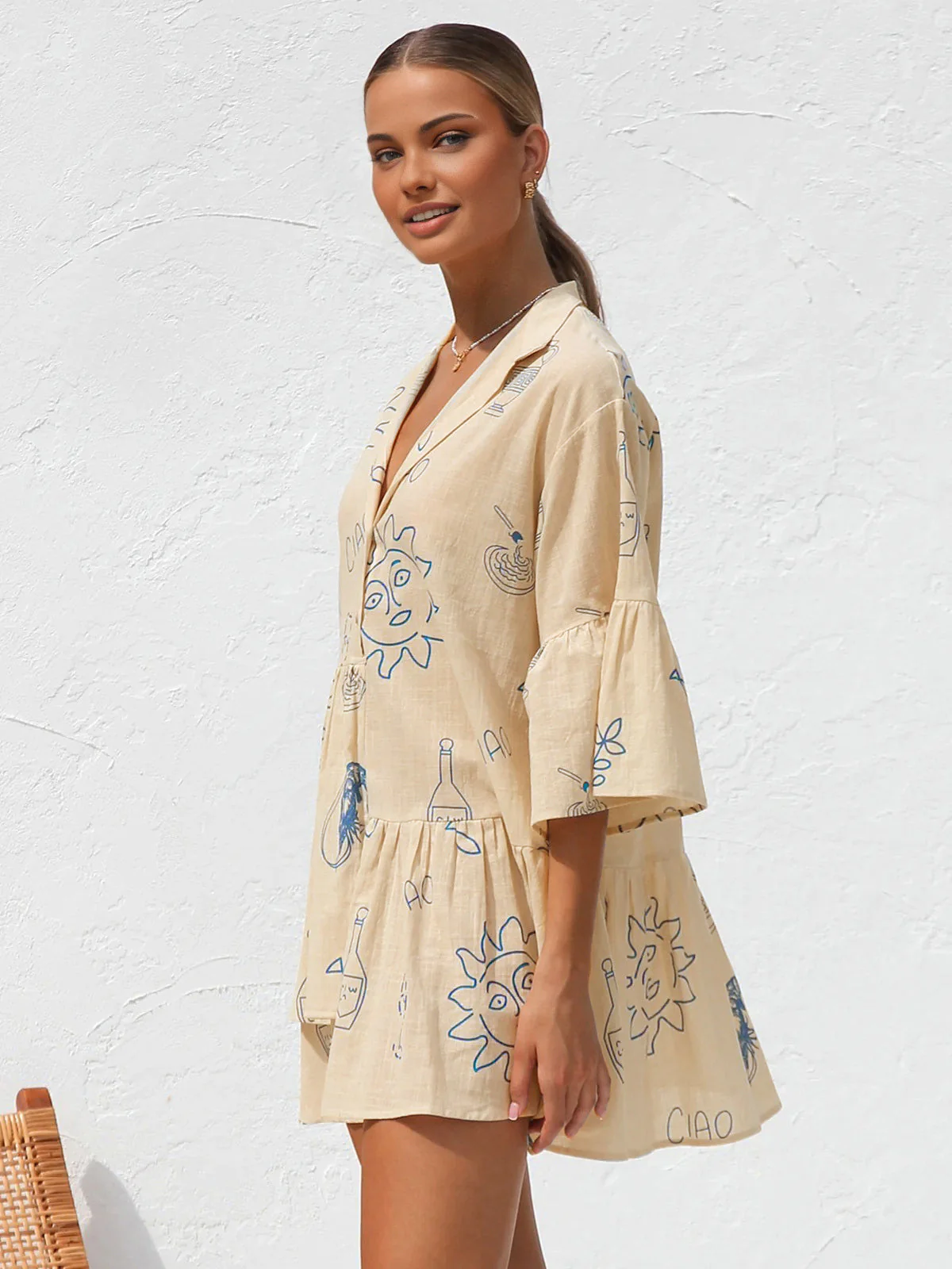 Jacqueline | Oversize’owa damska sukienka mini z nadrukiem słonecznym - Image 4