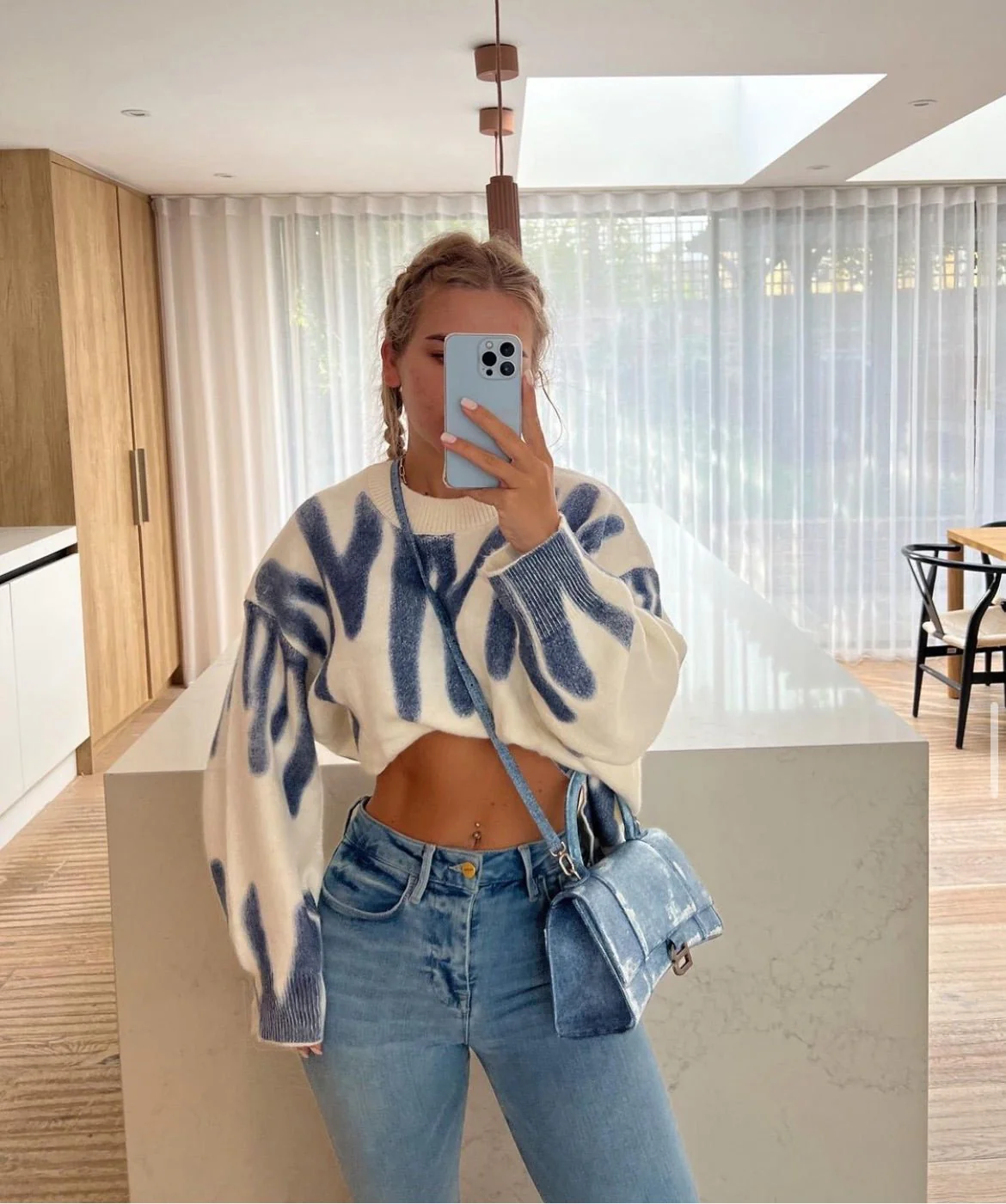 Jacqueline | Sweter damski oversize z niebieskim wzorem, luźny krój dzianinowy - Image 2