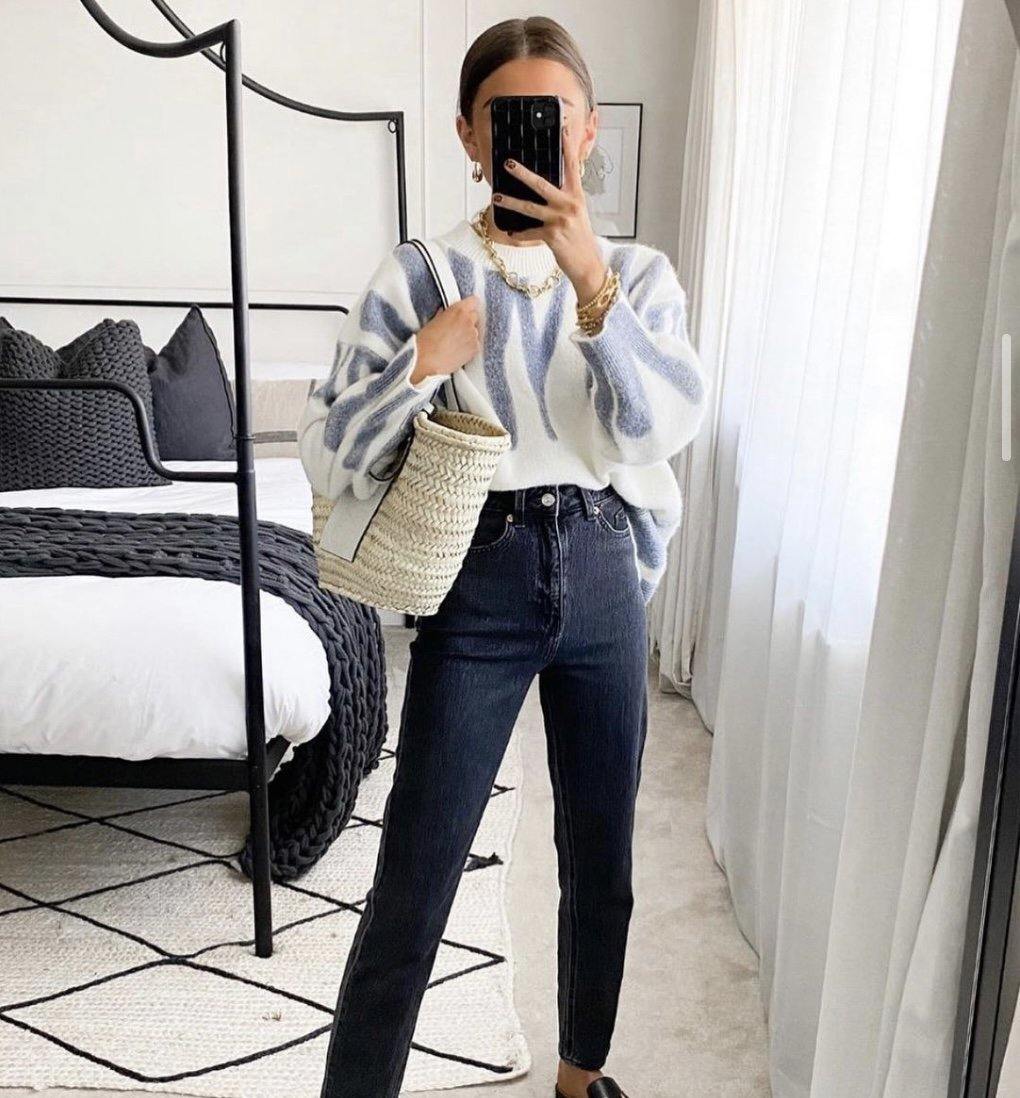 Jacqueline | Sweter damski oversize z niebieskim wzorem, luźny krój dzianinowy - Image 3