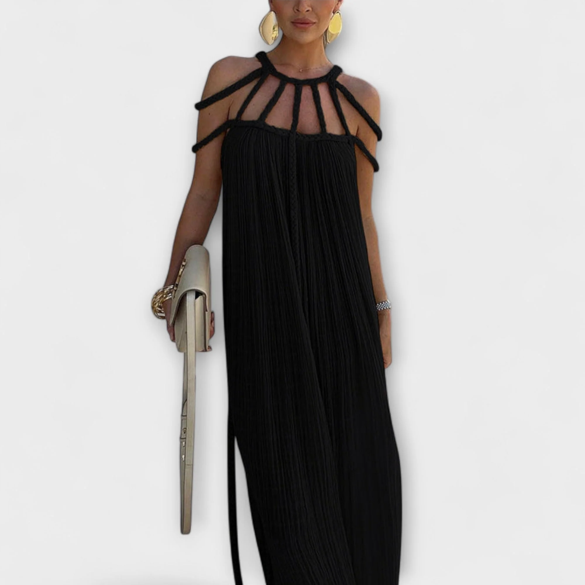 Jacqui | sukienka maxi damska plisowana z ozdobnym sznurem, elegancka i zwiewna - Image 6