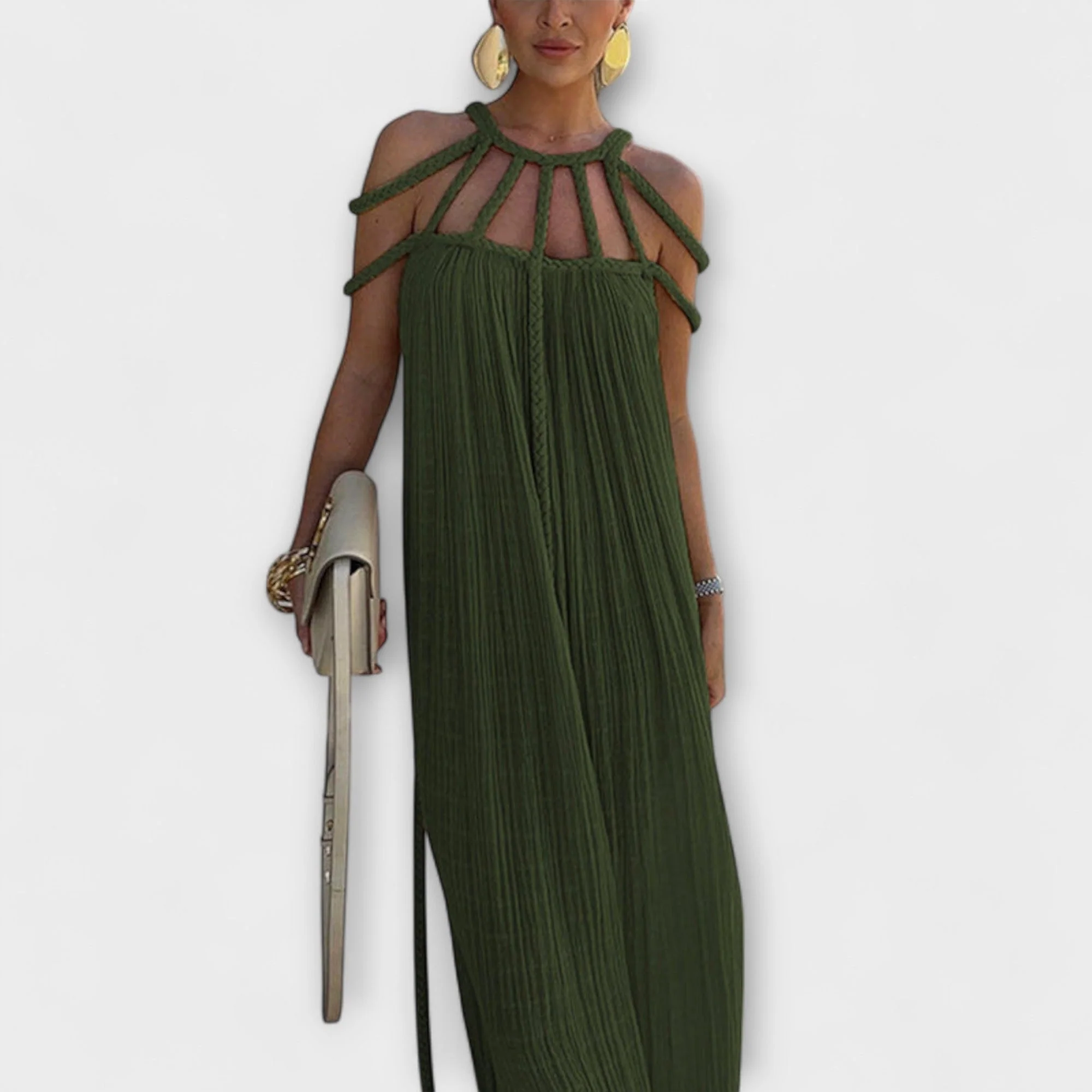 Jacqui | sukienka maxi damska plisowana z ozdobnym sznurem, elegancka i zwiewna - Image 7