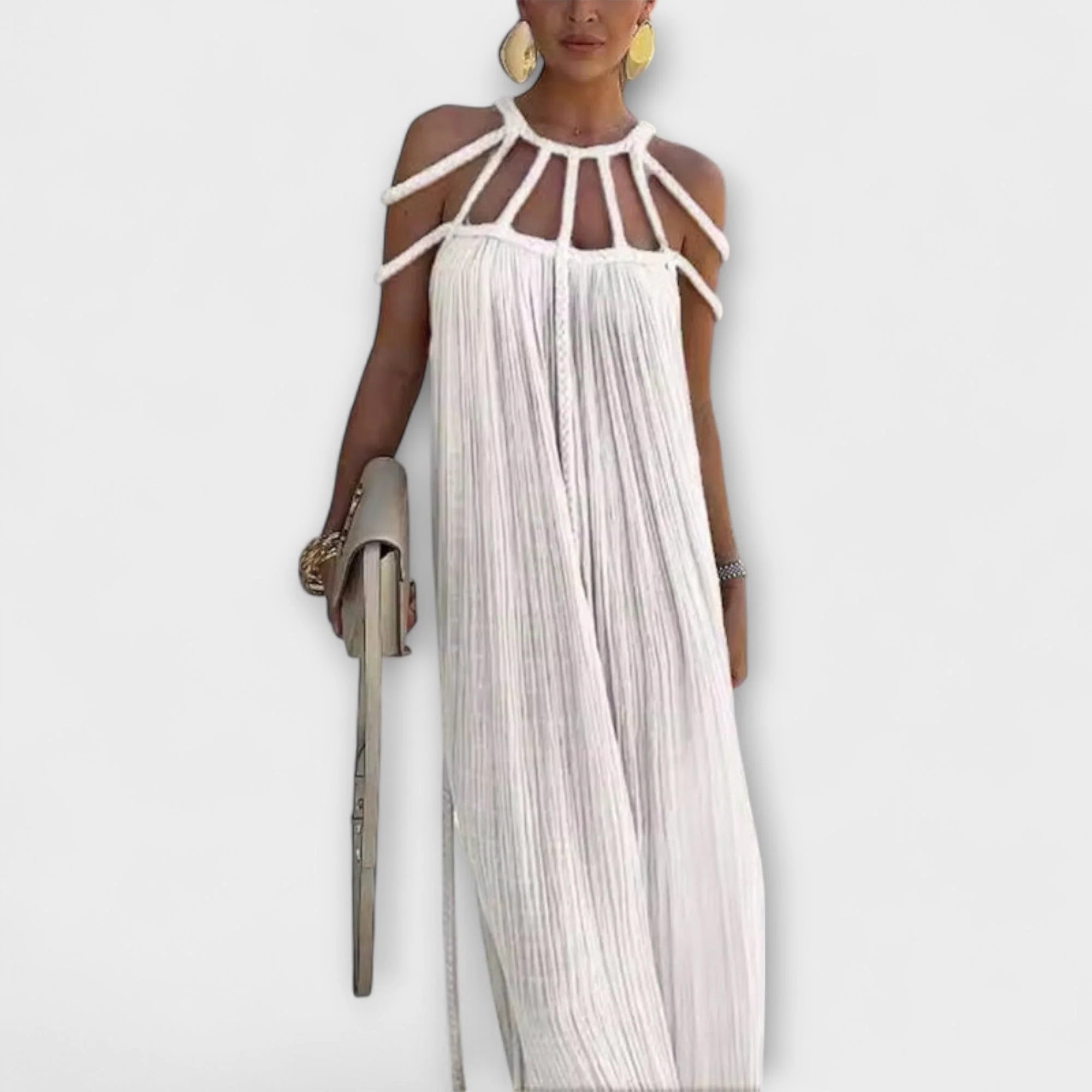 Jacqui | sukienka maxi damska plisowana z ozdobnym sznurem, elegancka i zwiewna - Image 8