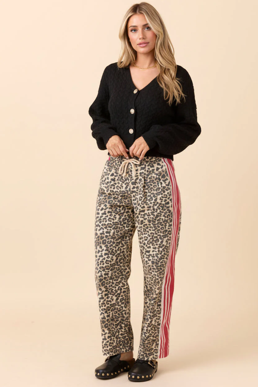 Janet | Damskie spodnie bawełniane w panterkę z kieszeniami na gumce casual - Image 3