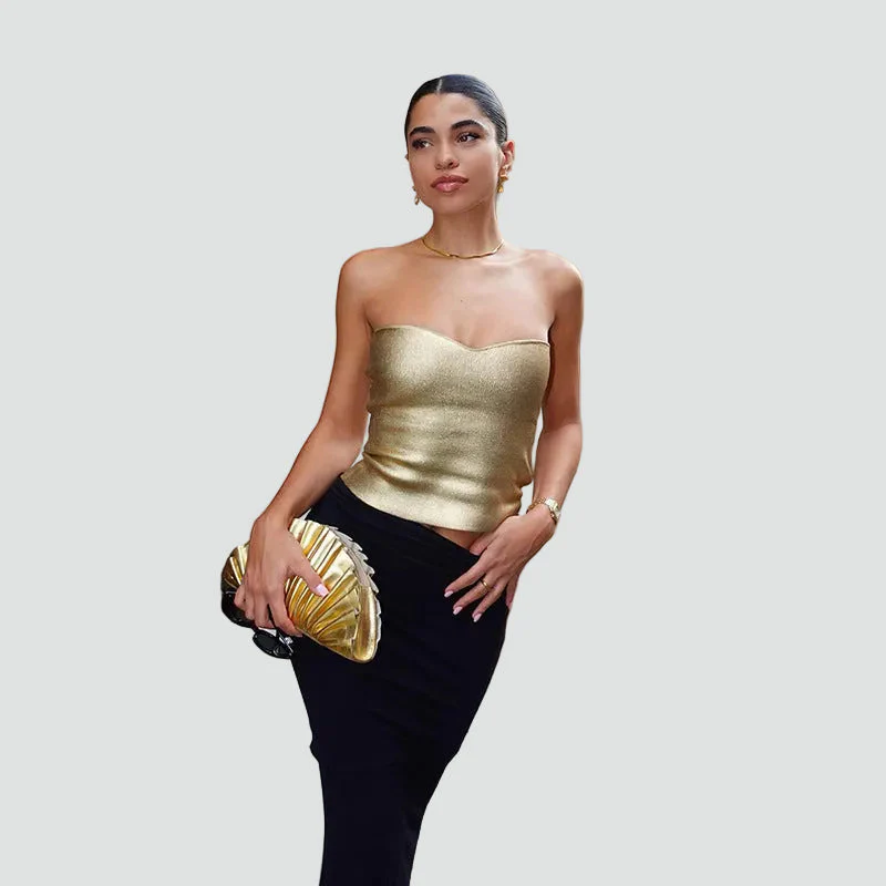 Janie | Metaliczny top damski bez ramiączek w stylu bandeau na przyjęcia - Image 2