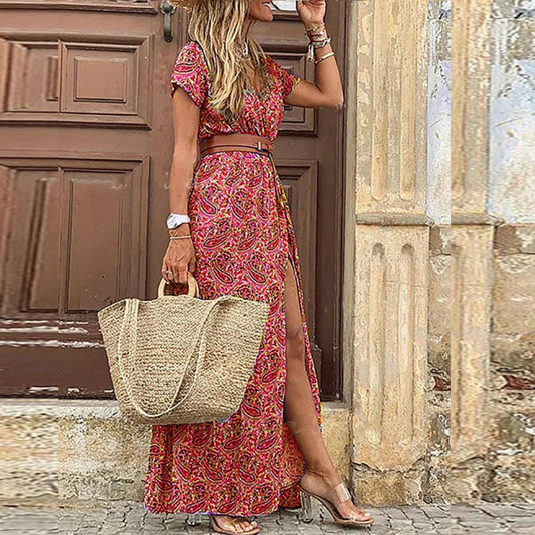 Janie | Sukienka damska maxi w kwiaty z rozcięciem, elegancka i zwiewna na lato - Image 4