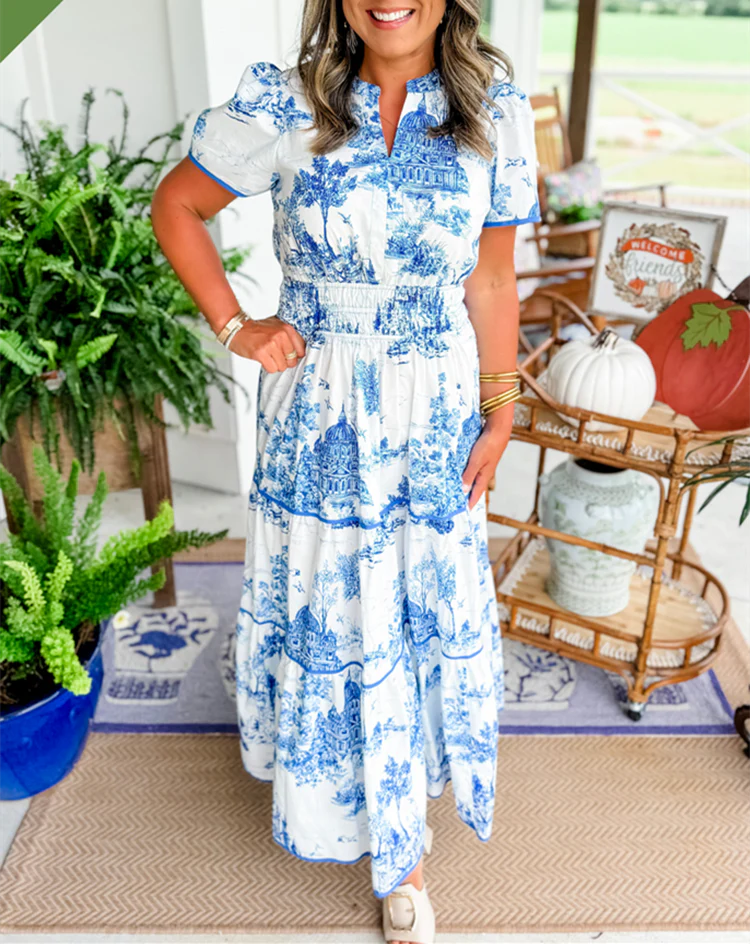 Jillian | Sukienka damska maxi w nadruk toile, elegancka i klasyczna - Image 2