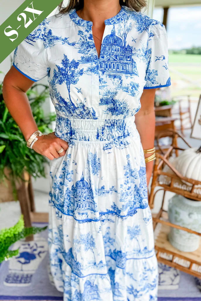 Jillian | Sukienka damska maxi w nadruk toile, elegancka i klasyczna - Image 6