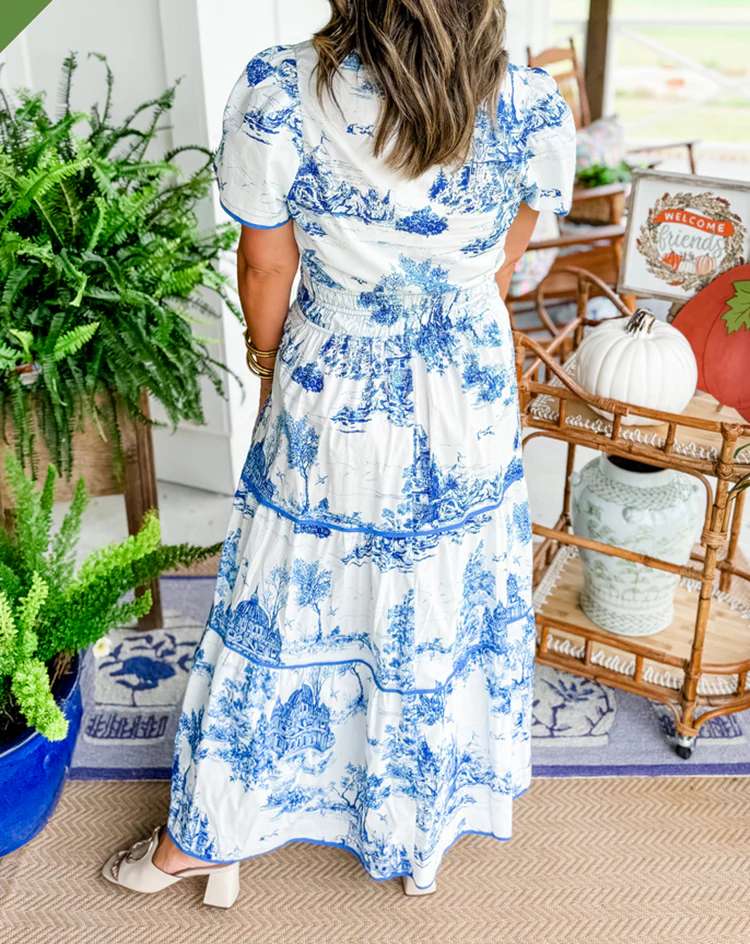 Jillian | Sukienka damska maxi w nadruk toile, elegancka i klasyczna - Image 7