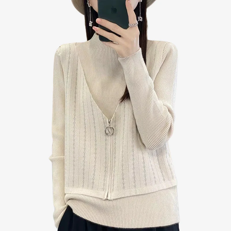 Joanne – sweter z długim rękawem, zamkiem błyskawicznym i okrągłym dekoltem - Image 2
