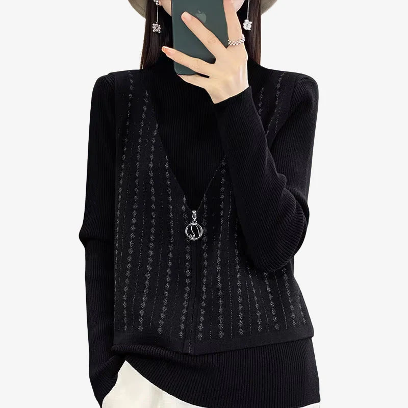 Joanne – sweter z długim rękawem, zamkiem błyskawicznym i okrągłym dekoltem - Image 3