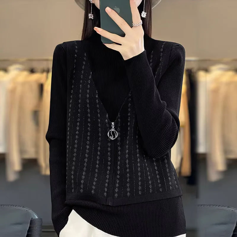 Joanne – sweter z długim rękawem, zamkiem błyskawicznym i okrągłym dekoltem - Image 4