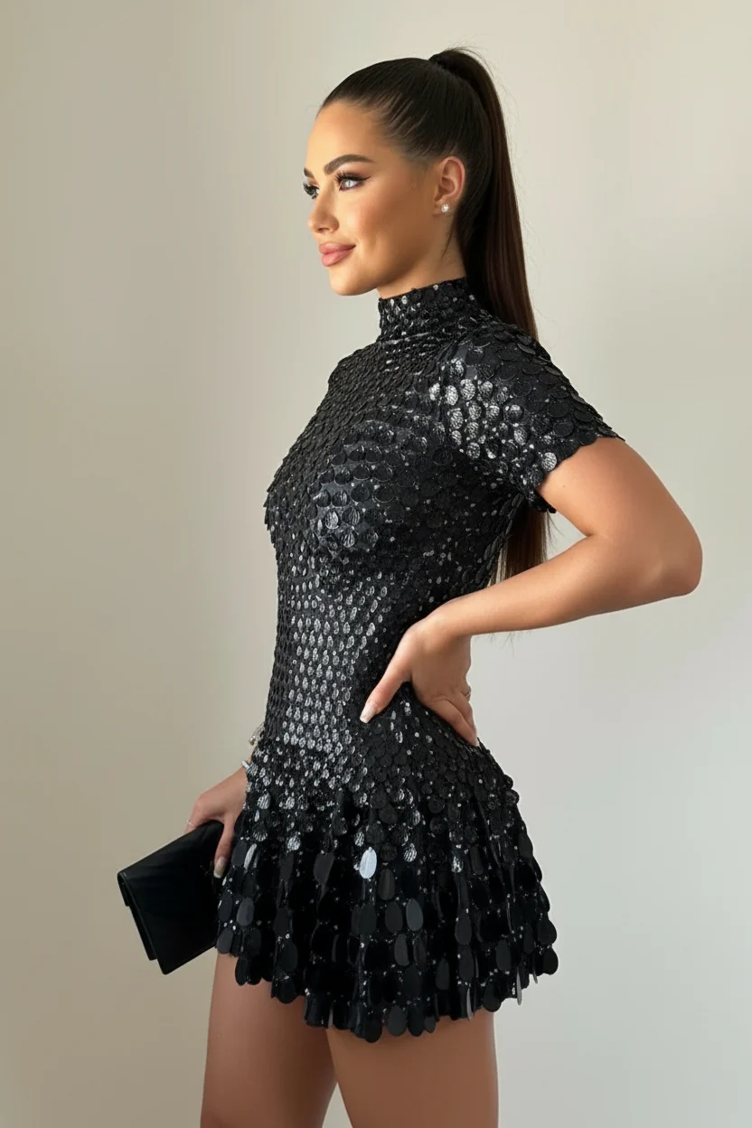 Judith | Sukienka damska z pełnym zdobieniem cekinami, elegancki fason wieczorowy, efektowny połysk - Image 2