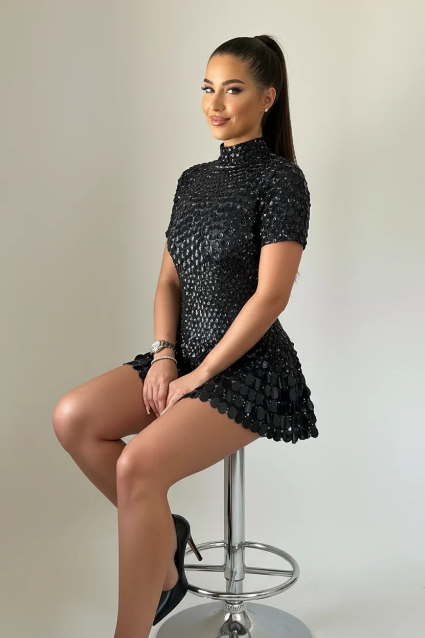 Judith | Sukienka damska z pełnym zdobieniem cekinami, elegancki fason wieczorowy, efektowny połysk - Image 3