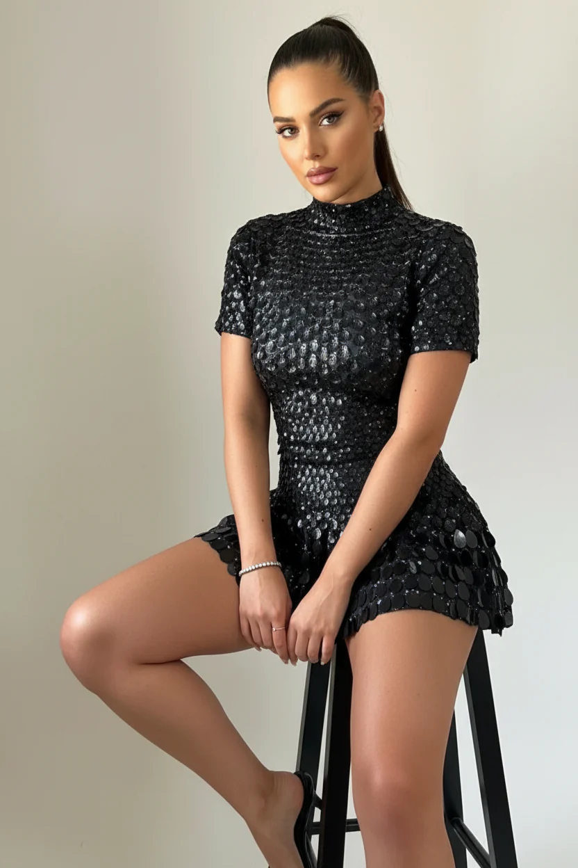 Judith | Sukienka damska z pełnym zdobieniem cekinami, elegancki fason wieczorowy, efektowny połysk - Image 7