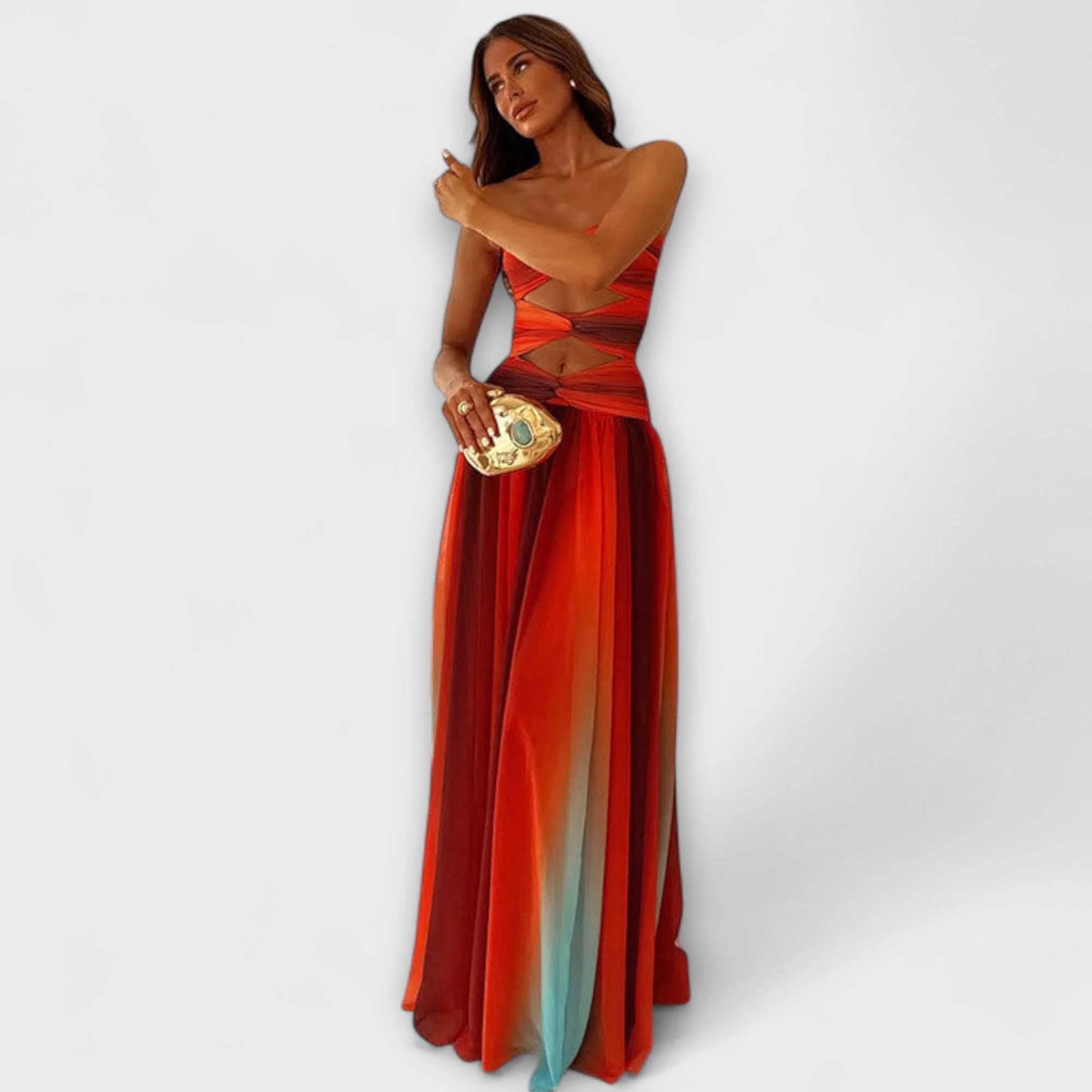 Karin | sukienka maxi damska elegancka bez ramiączek z gradientowym wzorem - Image 2