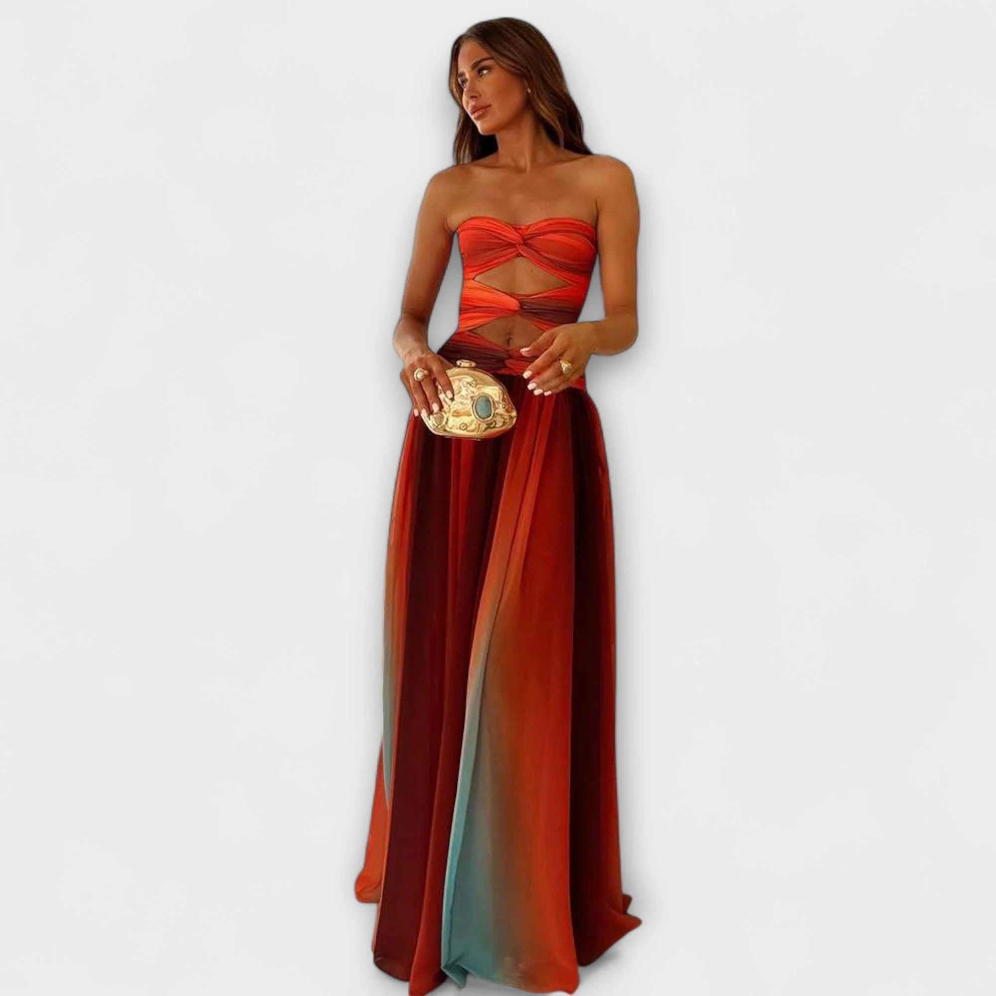 Karin | sukienka maxi damska elegancka bez ramiączek z gradientowym wzorem - Image 3