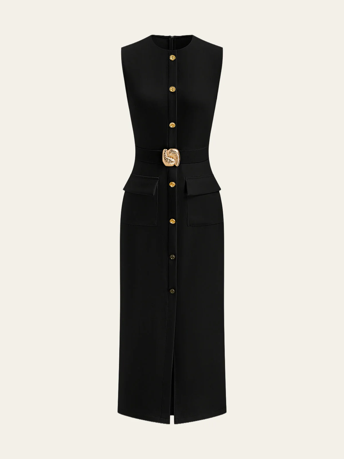 Karlie | Sukienka midi bez rękawów z guzikami, elegancka nowoczesna - Image 2