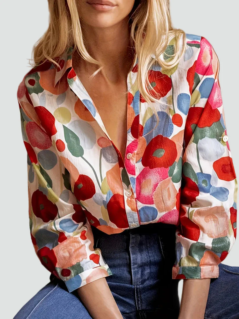 Katey | Elegancka bluzka damska w kwiatowy print zapinana na guziki - Image 5