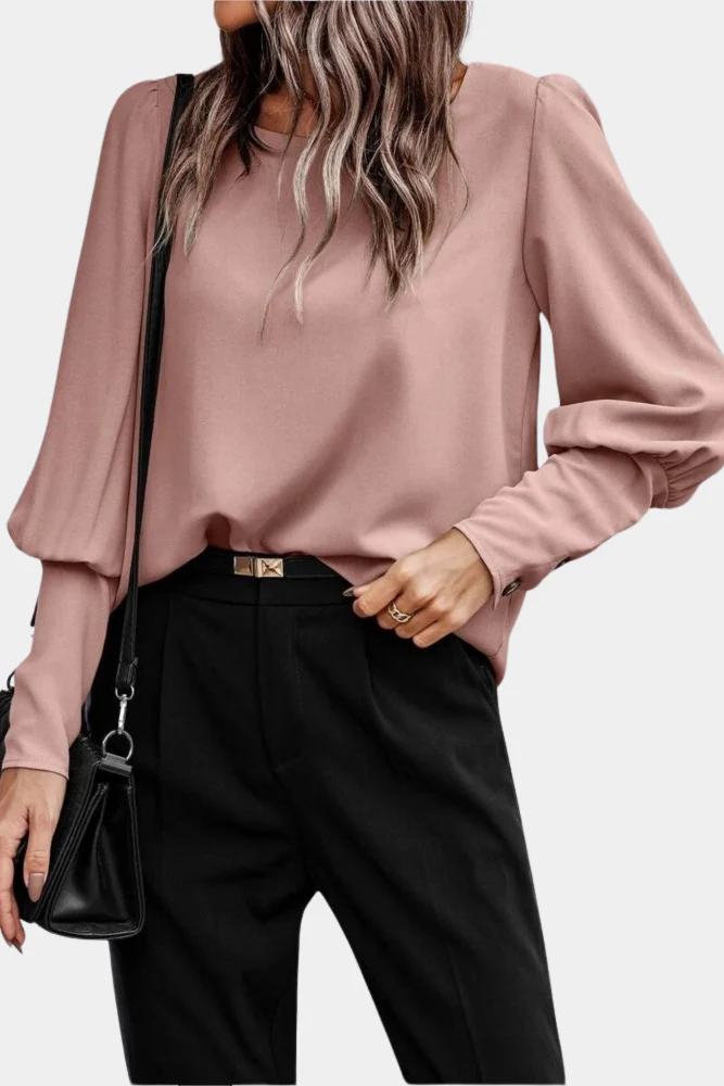 Kelsey | Damska bluzka casual elegancka z długim rękawem i ozdobnymi guzikami - Image 2