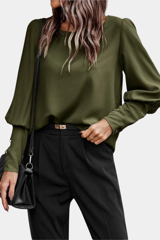 Kelsey | Damska bluzka casual elegancka z długim rękawem i ozdobnymi guzikami - Image 4