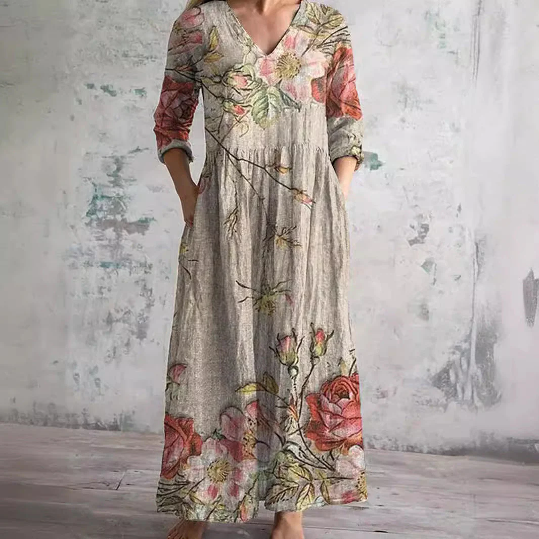 Kirsteen | Sukienka damska maxi z dekoltem V, elegancka i zwiewna - Image 3