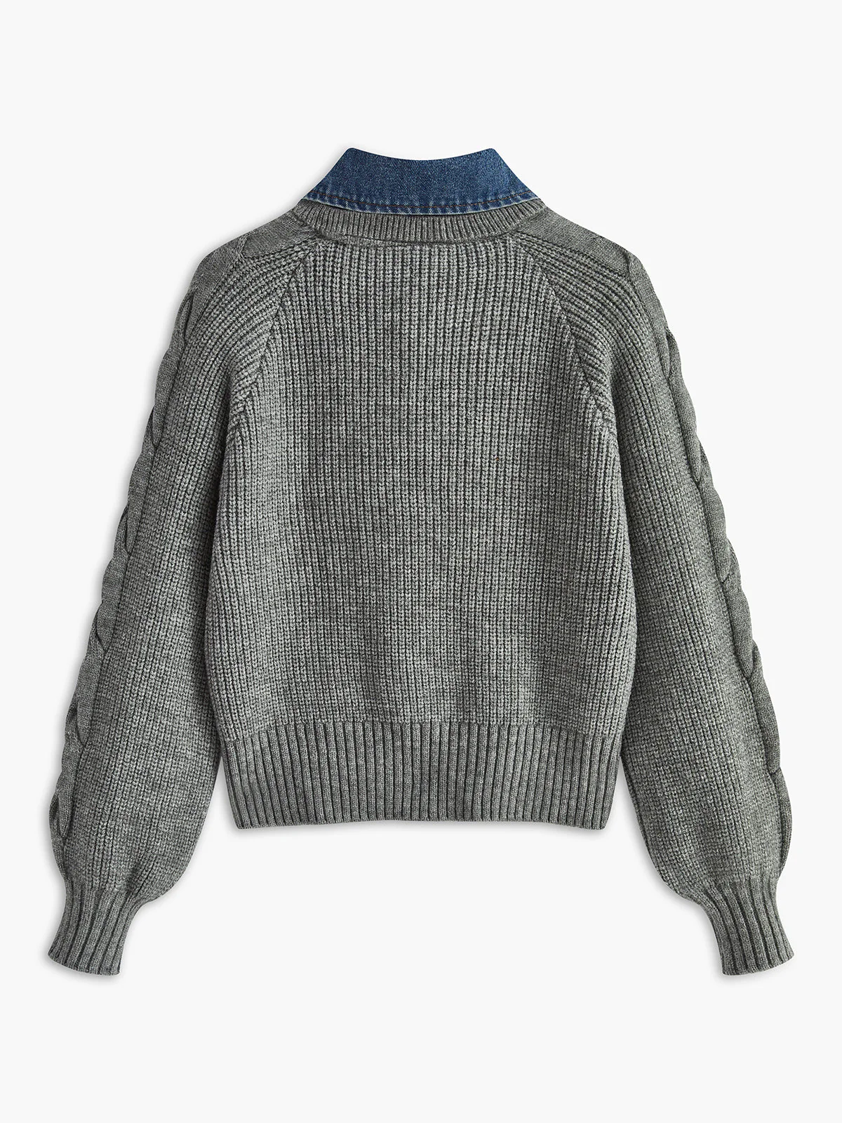Lara | Damski sweter dzianinowy z denimu z kołnierzem typu lapel i prążkowaną fakturą - Image 2
