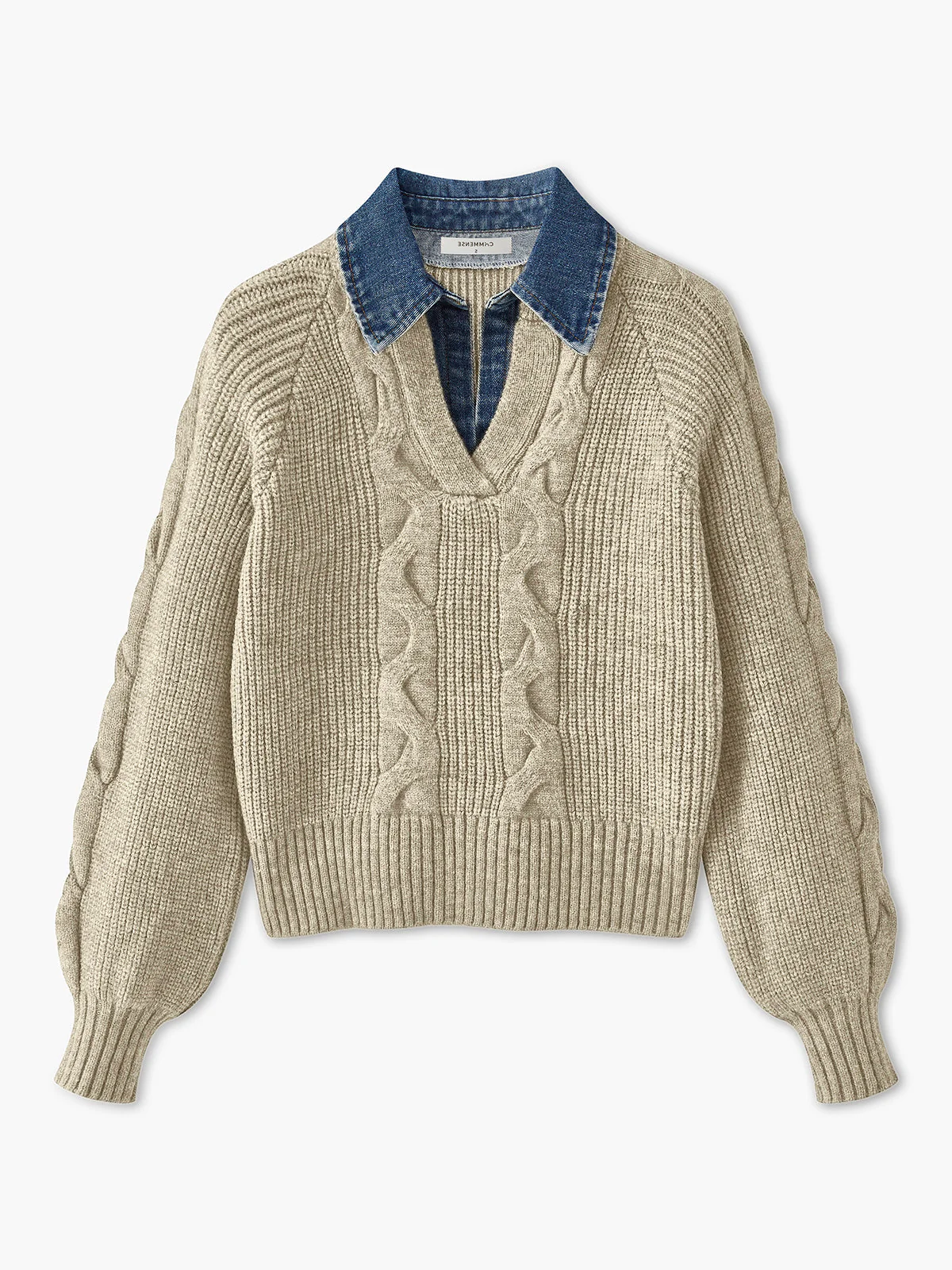 Lara | Damski sweter dzianinowy z denimu z kołnierzem typu lapel i prążkowaną fakturą - Image 5