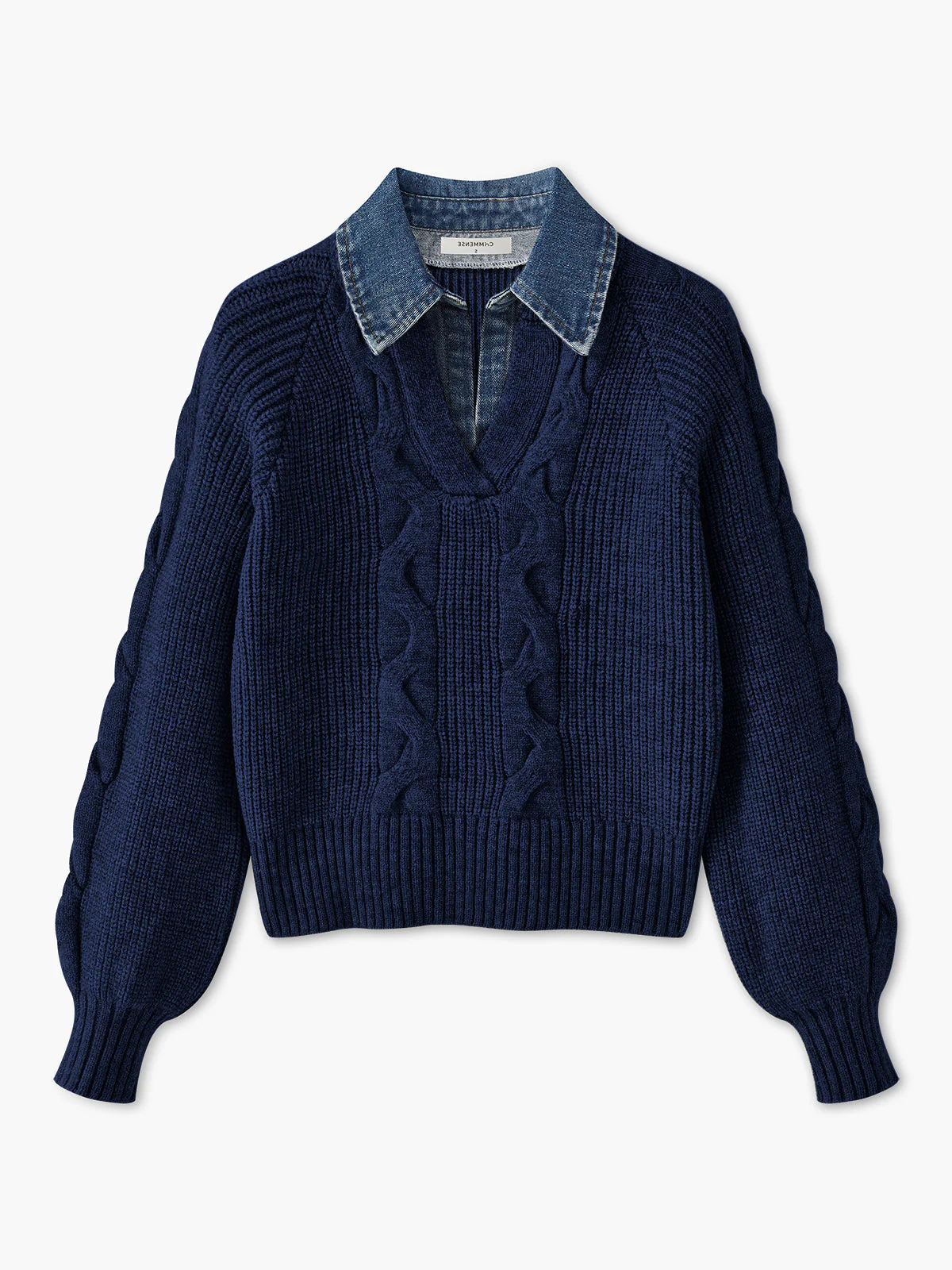 Lara | Damski sweter dzianinowy z denimu z kołnierzem typu lapel i prążkowaną fakturą - Image 6
