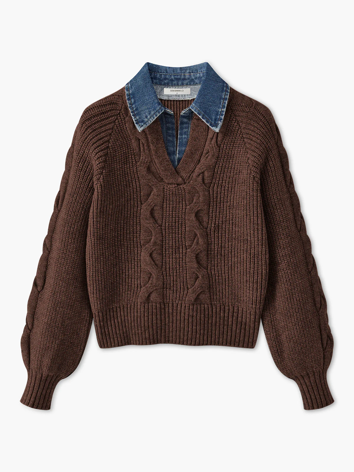 Lara | Damski sweter dzianinowy z denimu z kołnierzem typu lapel i prążkowaną fakturą - Image 7