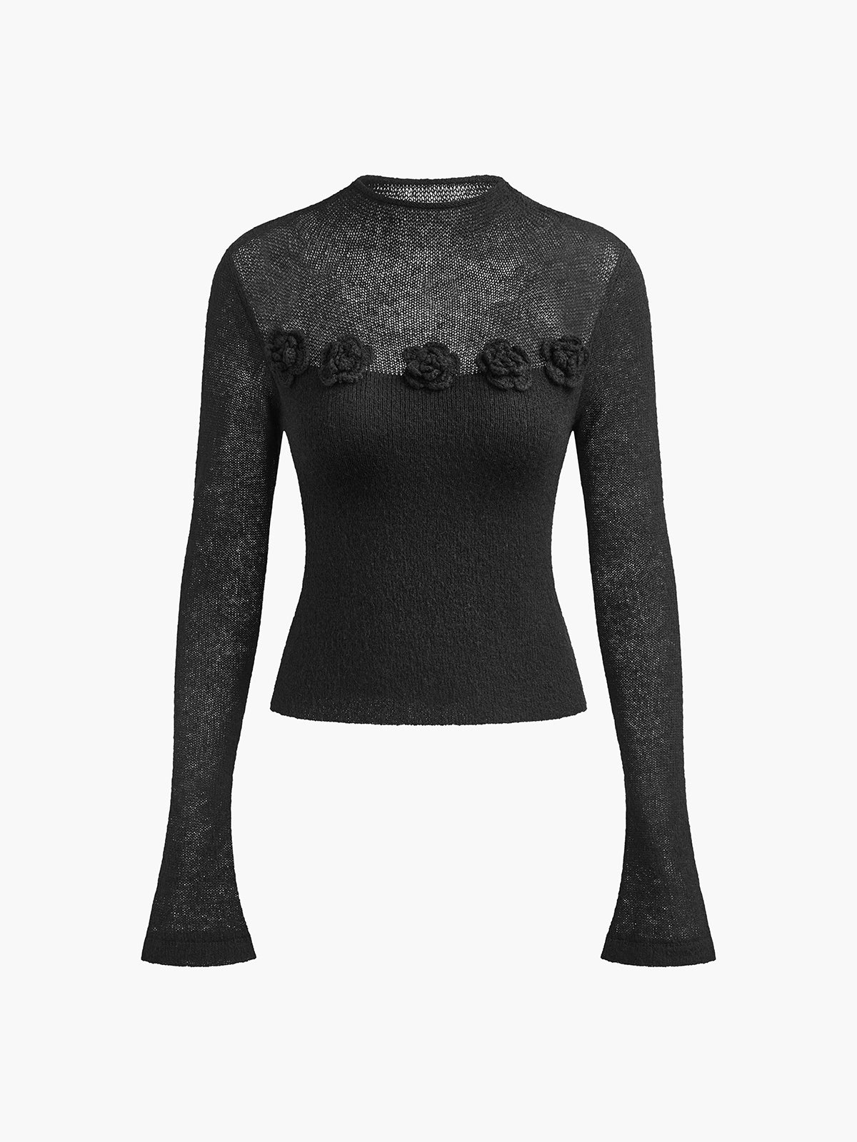 Lauretta | Top damski z miękkiej dzianiny z aplikacją 3D w kwiaty, elegancki fason - Image 11