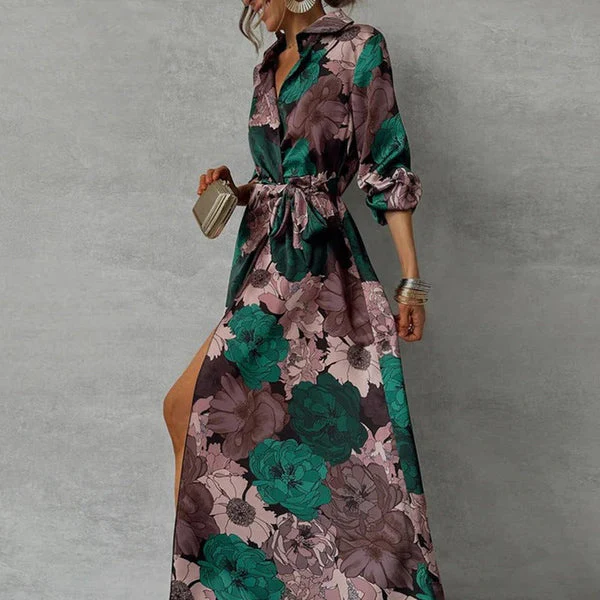Leila | Sukienka maxi damska z rozcięciem i falbaną podkreślającą elegancki wygląd - Image 2