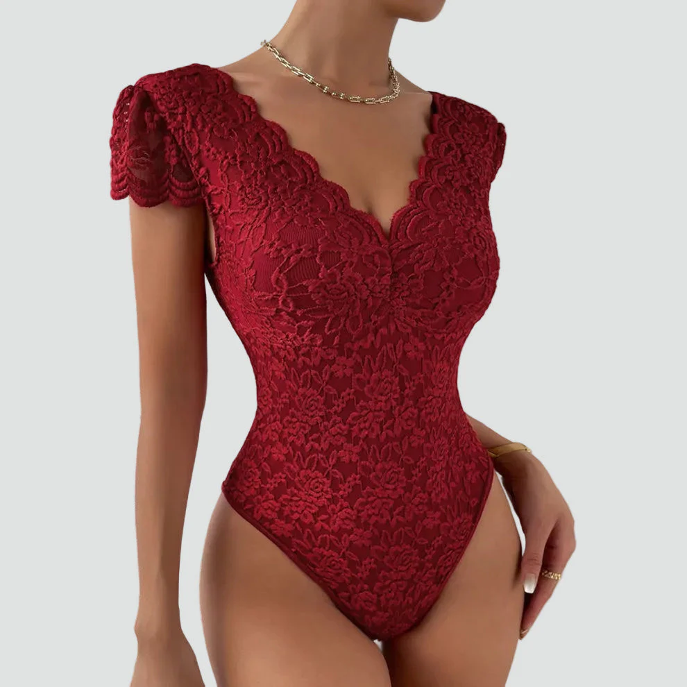 Leisha | Body damskie koronkowe z dekoltem w serek i krótkim rękawem - Image 7