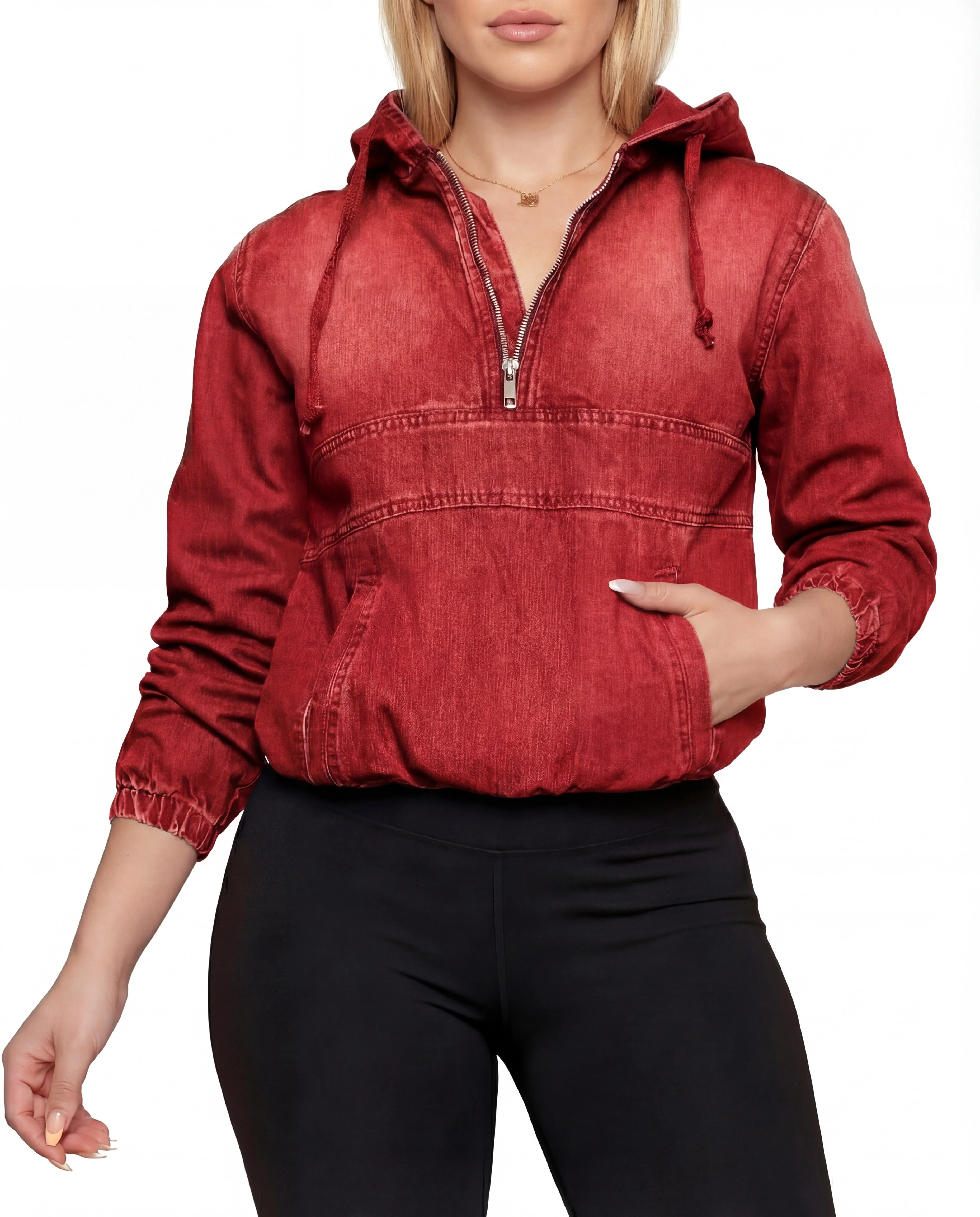 Leontyne | Bluza damska jeansowa z kapturem i zamkiem w casualowym stylu - Image 3