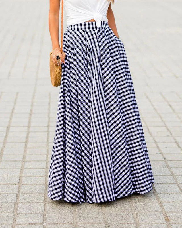 Lettice | Spódnica damska w kratę wysoki stan rozkloszowana midi - Image 5