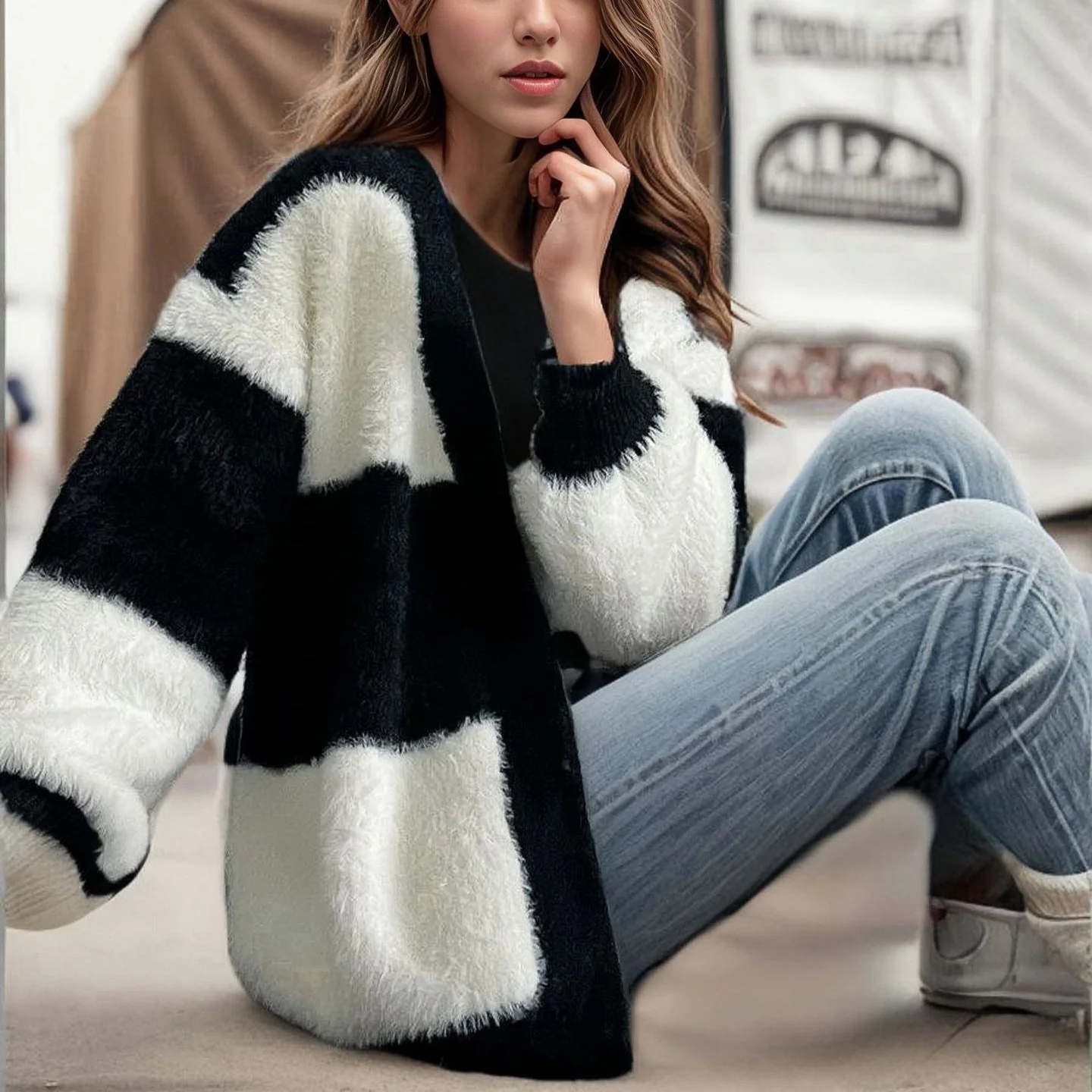 Lexi – damski luźny, modny sweter z dzianiny w paski - Image 4