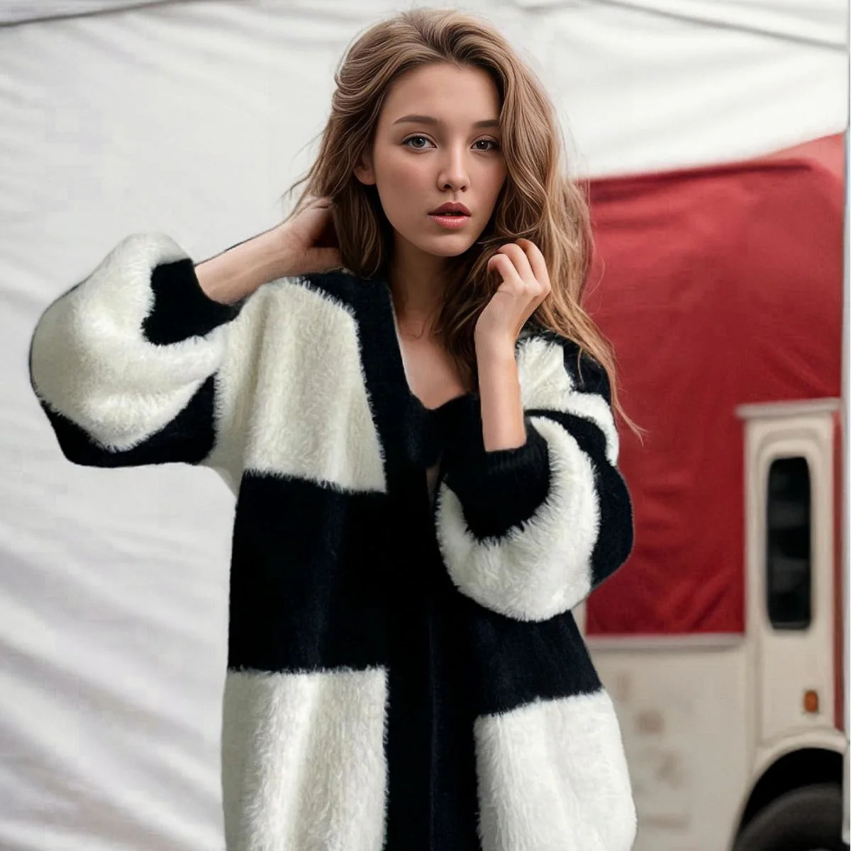 Lexi – damski luźny, modny sweter z dzianiny w paski - Image 6