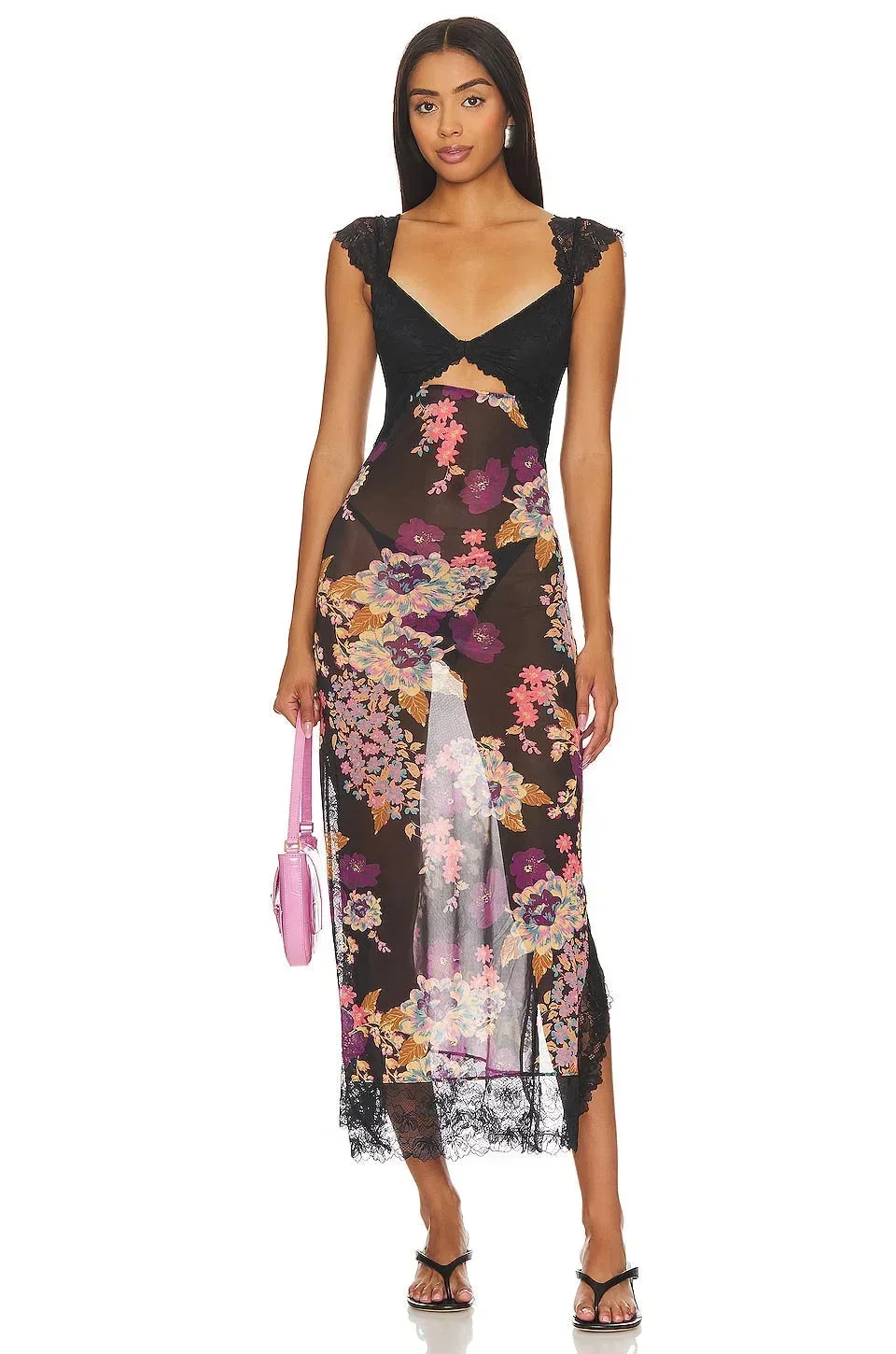 Lucinda | Sukienka damska maxi w kwiaty z przezroczystą koronką - Image 10