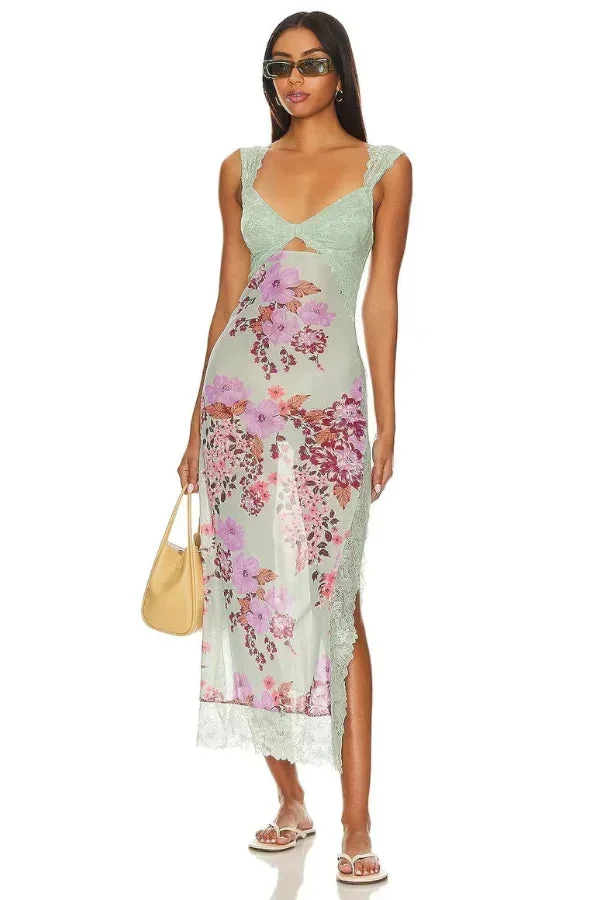 Lucinda | Sukienka damska maxi w kwiaty z przezroczystą koronką - Image 13