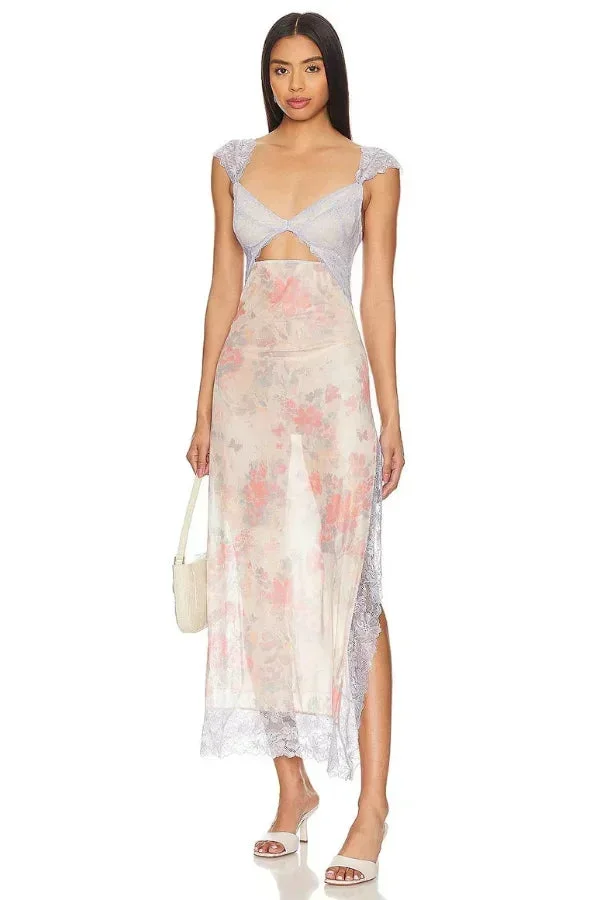 Lucinda | Sukienka damska maxi w kwiaty z przezroczystą koronką - Image 14