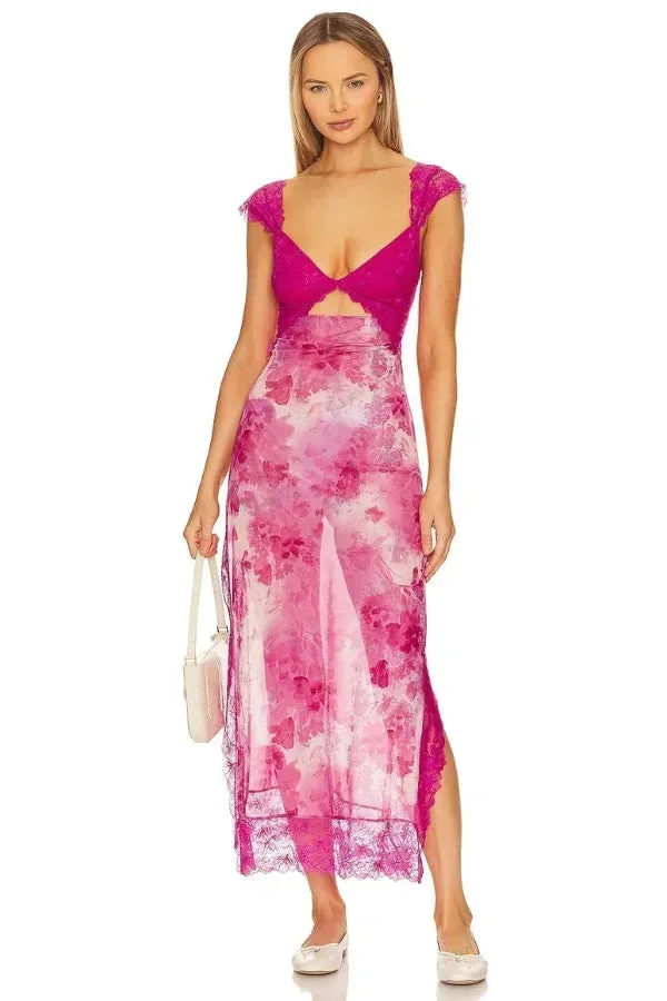 Lucinda | Sukienka damska maxi w kwiaty z przezroczystą koronką - Image 16