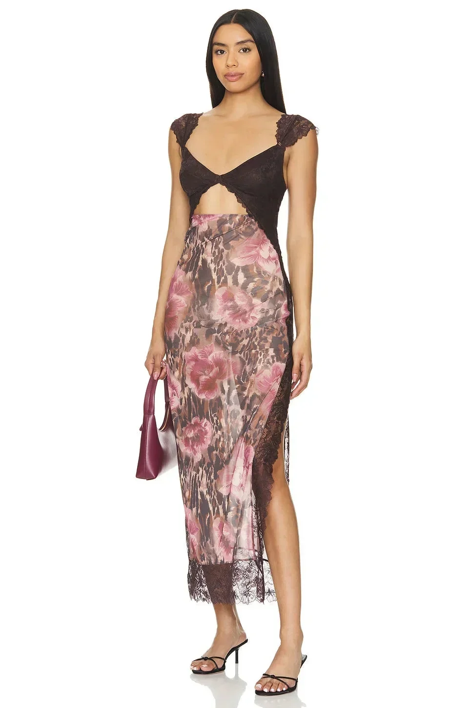 Lucinda | Sukienka damska maxi w kwiaty z przezroczystą koronką - Image 21