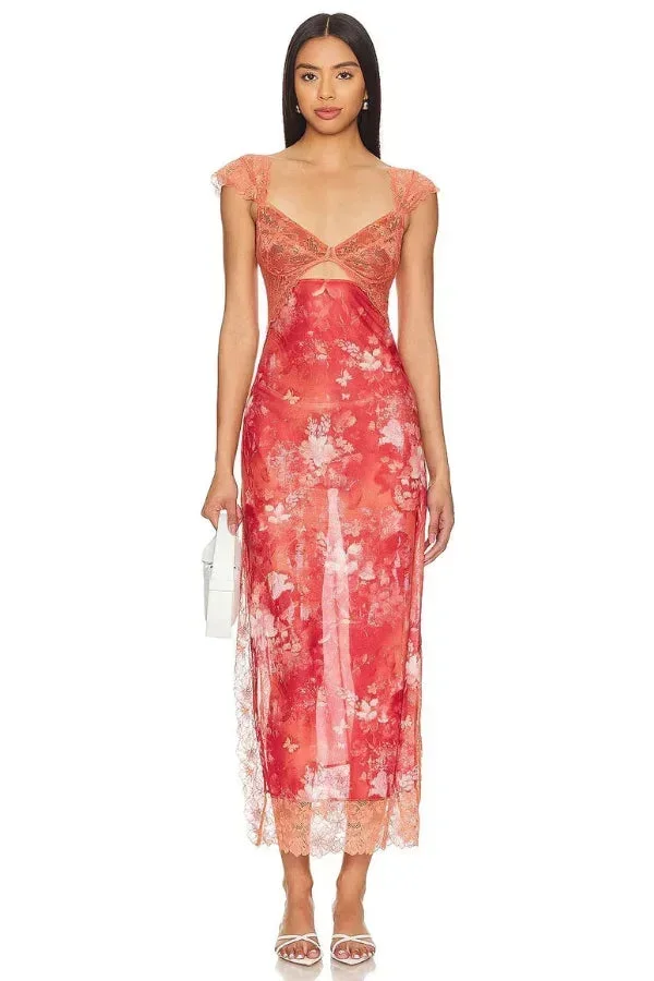 Lucinda | Sukienka damska maxi w kwiaty z przezroczystą koronką - Image 22