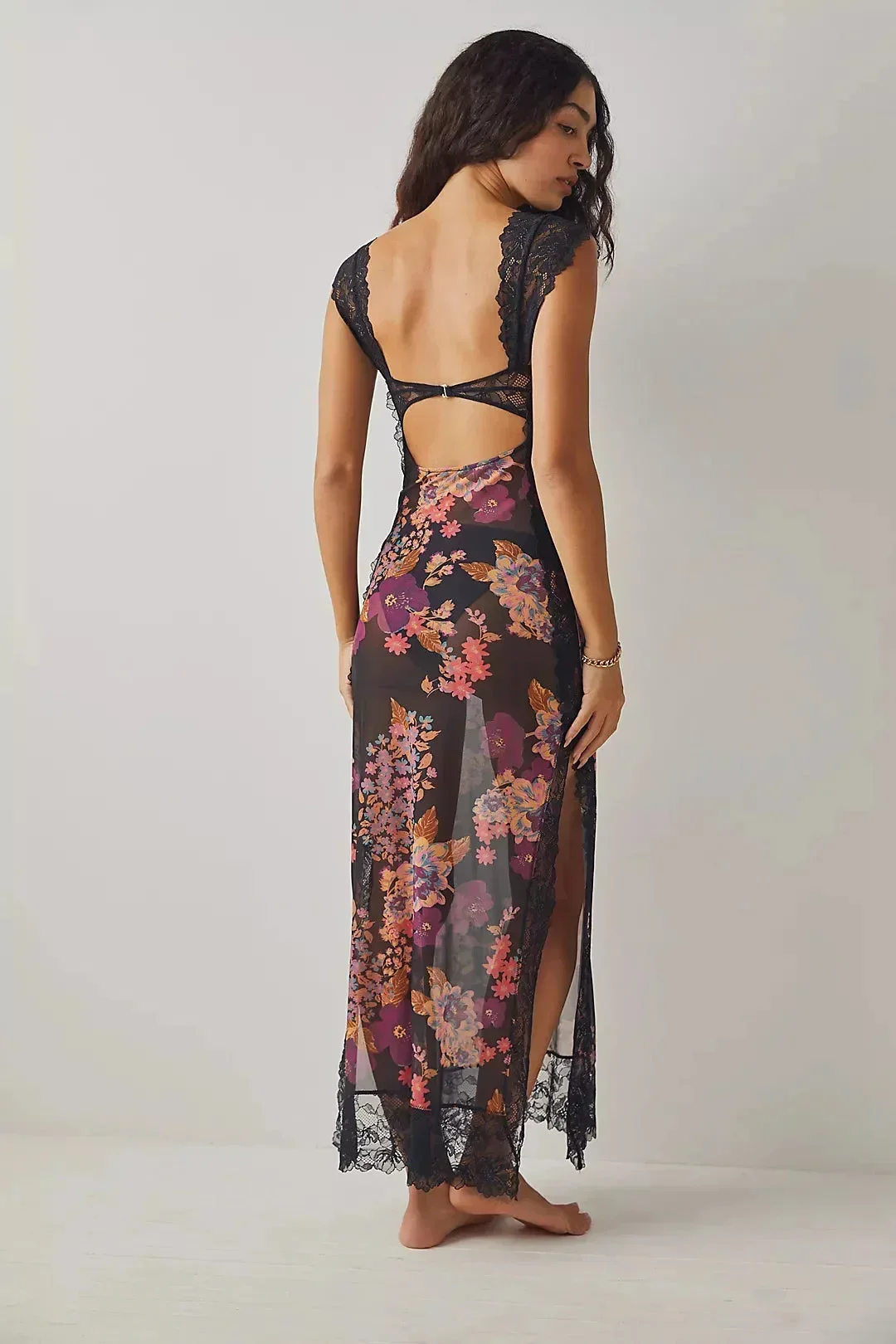 Lucinda | Sukienka damska maxi w kwiaty z przezroczystą koronką - Image 4