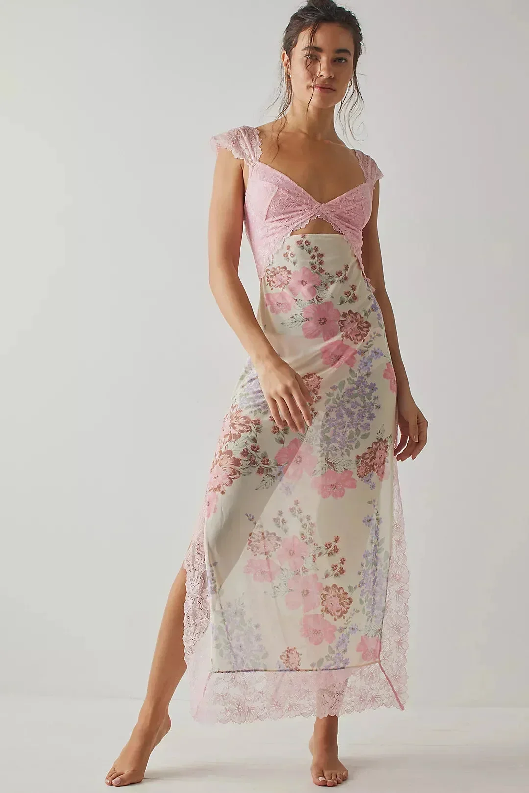 Lucinda | Sukienka damska maxi w kwiaty z przezroczystą koronką - Image 6