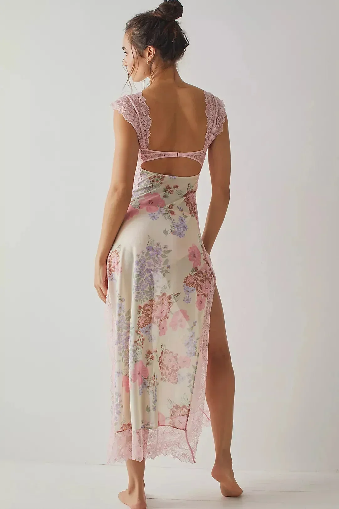 Lucinda | Sukienka damska maxi w kwiaty z przezroczystą koronką - Image 7