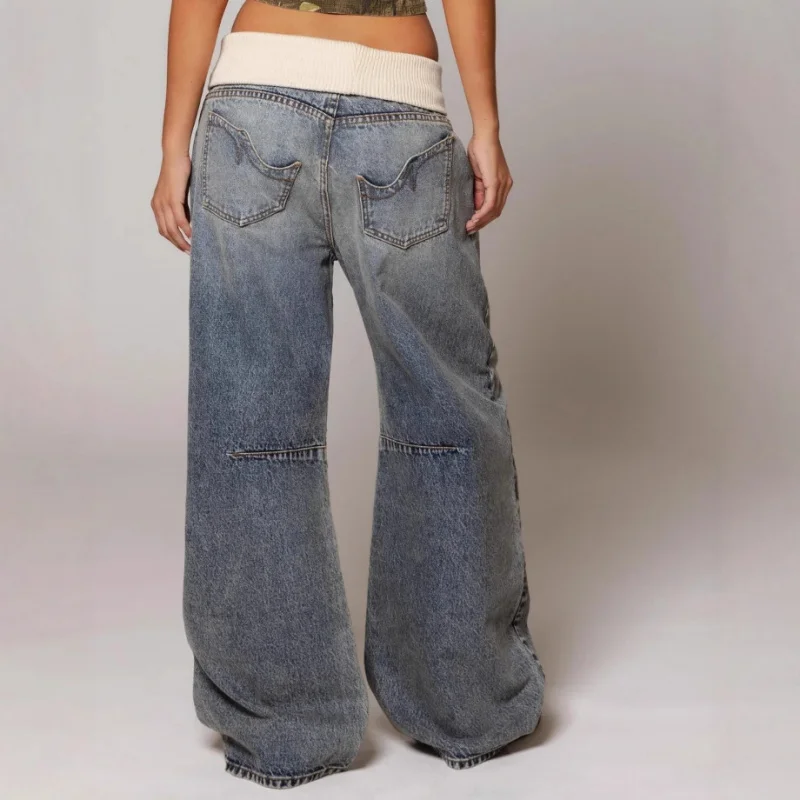 Mabel | Jeansy damskie baggy z szeroką nogawką w stylu Y2K, z prążkowanym pasem - Image 3